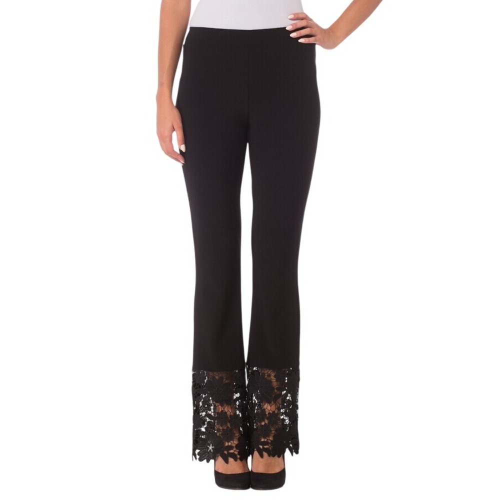 Joseph Ribkoff Black Floral Lace Bottom Bootcut Pants Size 22 Plus Knit Stretch